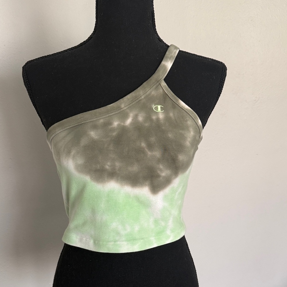Champion olive Green/ mint green One-Shoulder Crop Top Size Medium